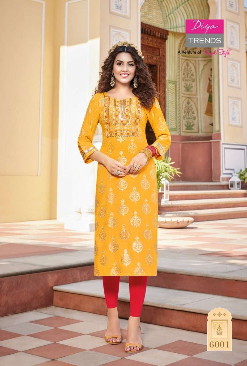 Diya Trends Victoria Vol 6 Rayon With Embroidery Work Stylish Designer Casual Wear Fancy Kurti