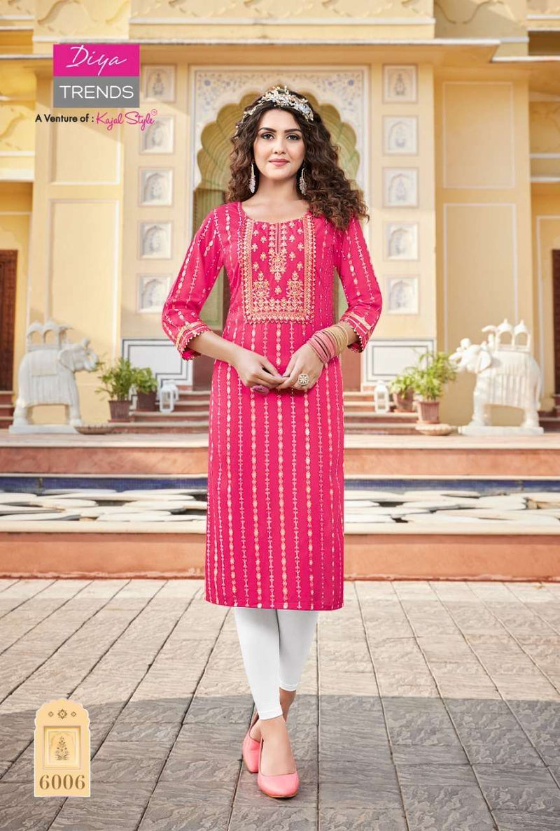 Diya Trends Victoria Vol 6 Rayon With Embroidery Work Stylish Designer Casual Wear Fancy Kurti