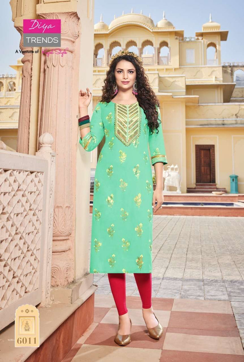 Diya Trends Victoria Vol 6 Rayon With Embroidery Work Stylish Designer Casual Wear Fancy Kurti