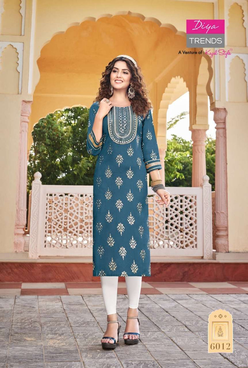 Diya Trends Victoria Vol 6 Rayon With Embroidery Work Stylish Designer Casual Wear Fancy Kurti