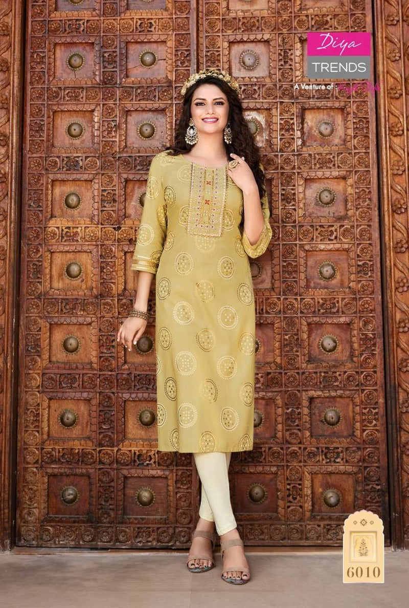 Diya Trends Victoria Vol 6 Rayon With Embroidery Work Stylish Designer Casual Wear Fancy Kurti
