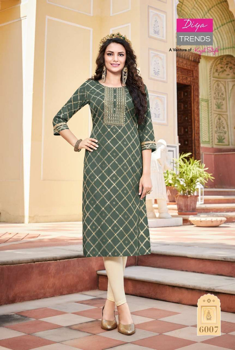 Diya Trends Victoria Vol 6 Rayon With Embroidery Work Stylish Designer Casual Wear Fancy Kurti