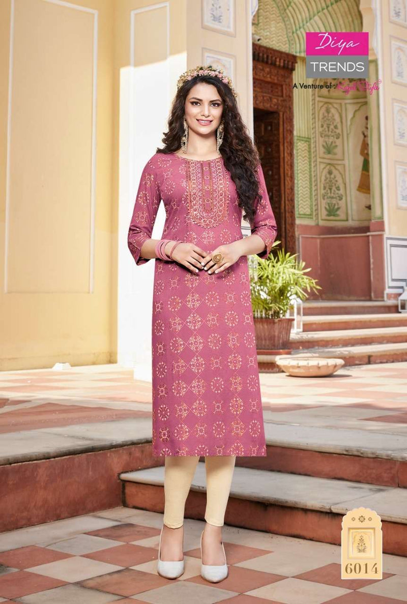 Diya Trends Victoria Vol 6 Rayon With Embroidery Work Stylish Designer Casual Wear Fancy Kurti