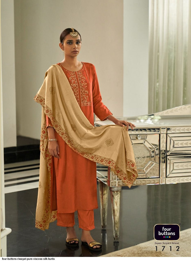 Four Buttons Dno 1712 Viscose Silk Stylish Designer Wear Kurti