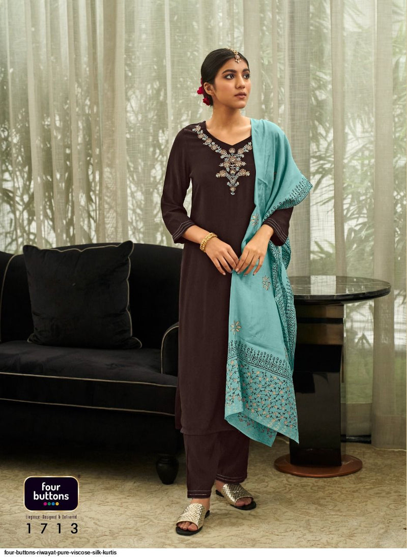 Four Buttons Dno 1713 Viscose Silk Stylish Designer Wear Kurti