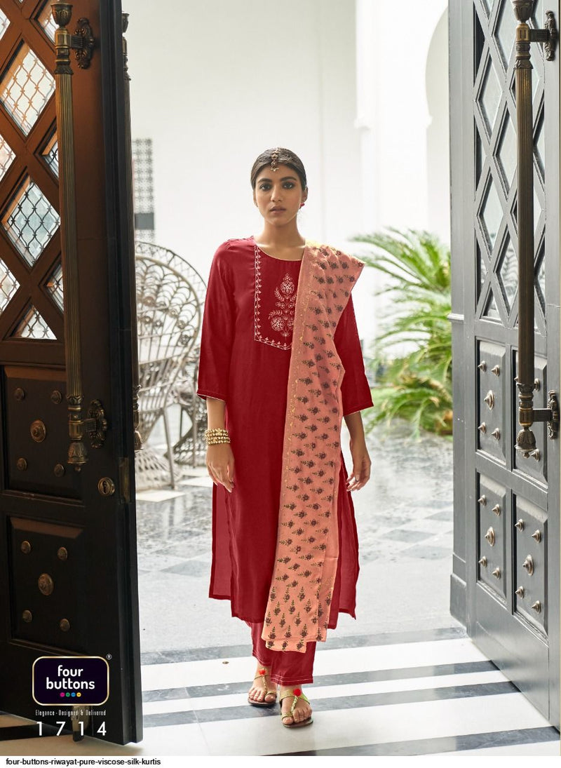 Four Buttons Dno 1714 Viscose Silk Stylish Designer Wear Kurti