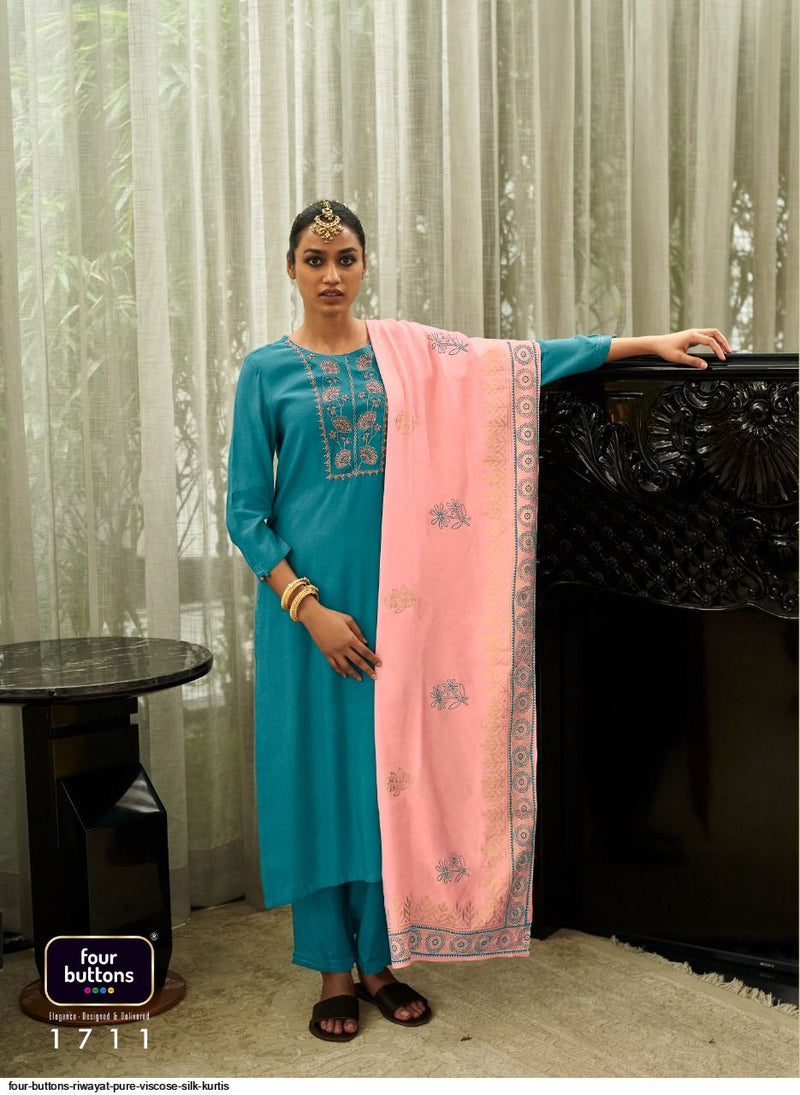 Four Buttons Dno 1711 Viscose Silk Stylish Designer Wear Kurti