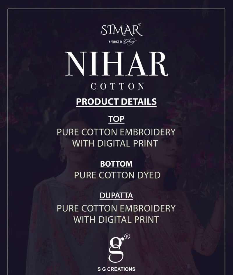 Glossy Nihar Cotton With Embroidery Digital Printing Stylish Designer Wear Salwar Suit