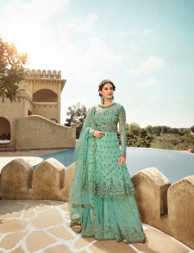 Glossy Simar Amyra Shaivi Net With Heavy Hand Work Stylish Designer Party Wear Salwar Suit