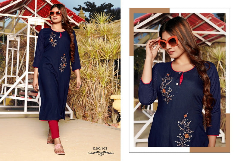Poorvi Designer Jasmine Vol 1 Rayon  Fancy Office Wear Embroidered Kurtis