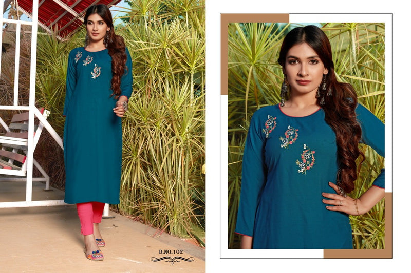 Poorvi Designer Jasmine Vol 1 Rayon  Fancy Office Wear Embroidered Kurtis