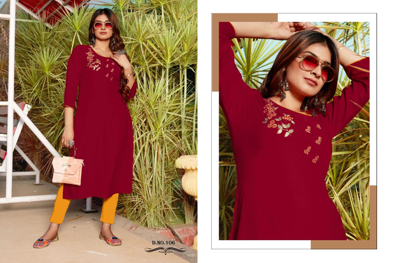 Poorvi Designer Jasmine Vol 1 Rayon  Fancy Office Wear Embroidered Kurtis