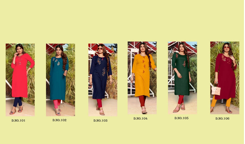 Poorvi Designer Jasmine Vol 1 Rayon  Fancy Office Wear Embroidered Kurtis