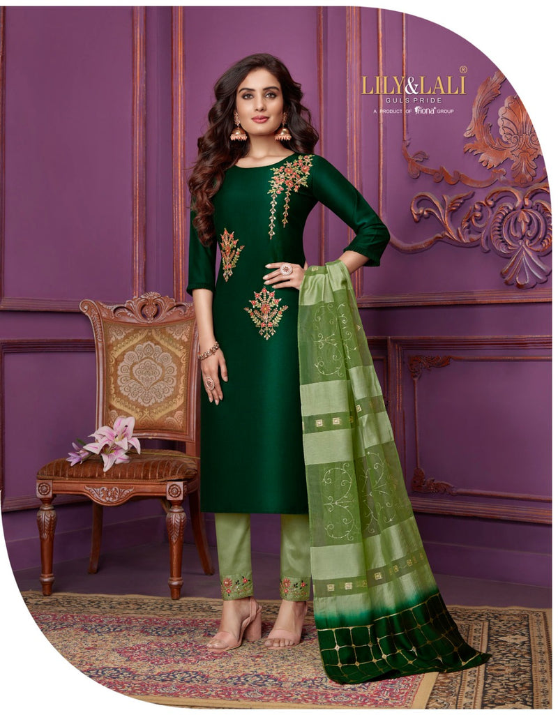 Lily And Lali Bemberg Silk Stylish Designer Magnum Top With Bottom And Dupatta