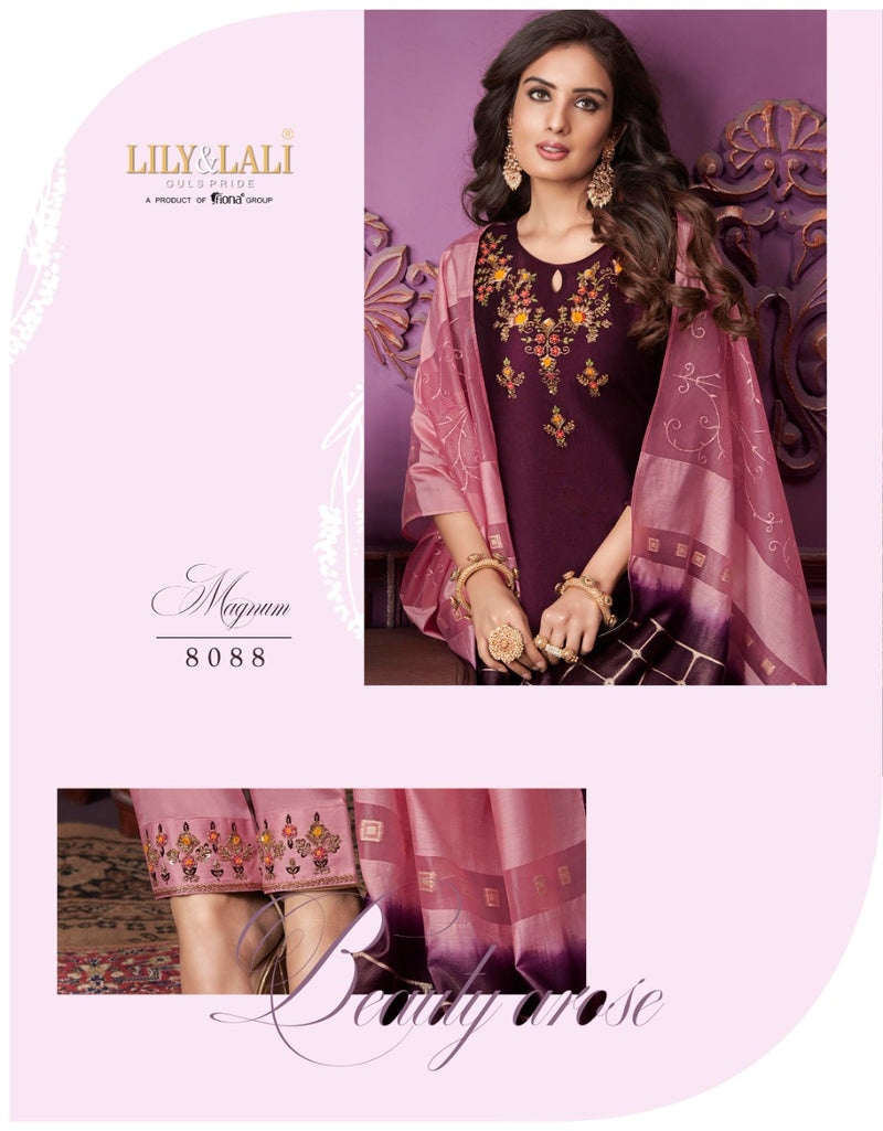 Lily And Lali Bemberg Silk Stylish Designer Magnum Top With Bottom And Dupatta