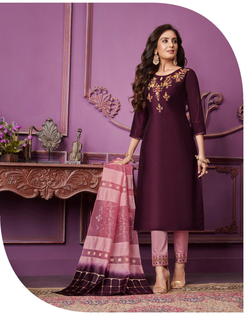 Lily And Lali Bemberg Silk Stylish Designer Magnum Top With Bottom And Dupatta