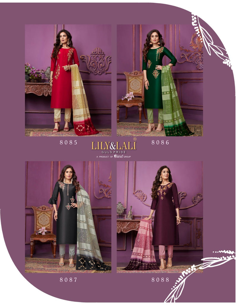 Lily And Lali Bemberg Silk Stylish Designer Magnum Top With Bottom And Dupatta
