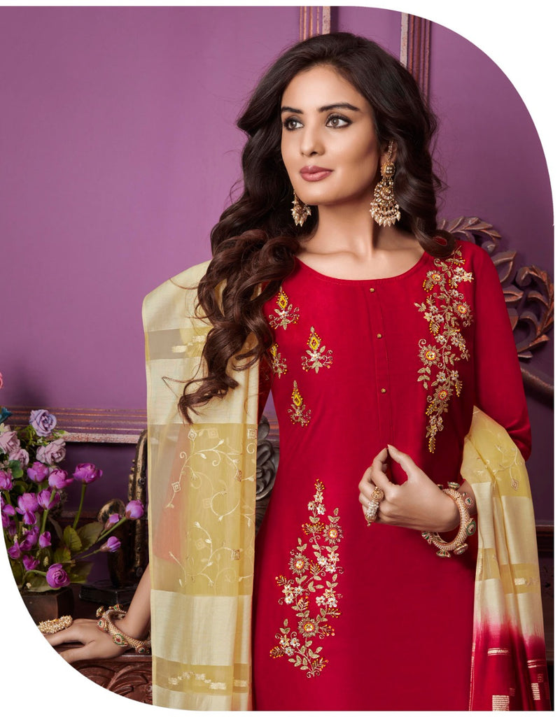 Lily And Lali Bemberg Silk Stylish Designer Magnum Top With Bottom And Dupatta