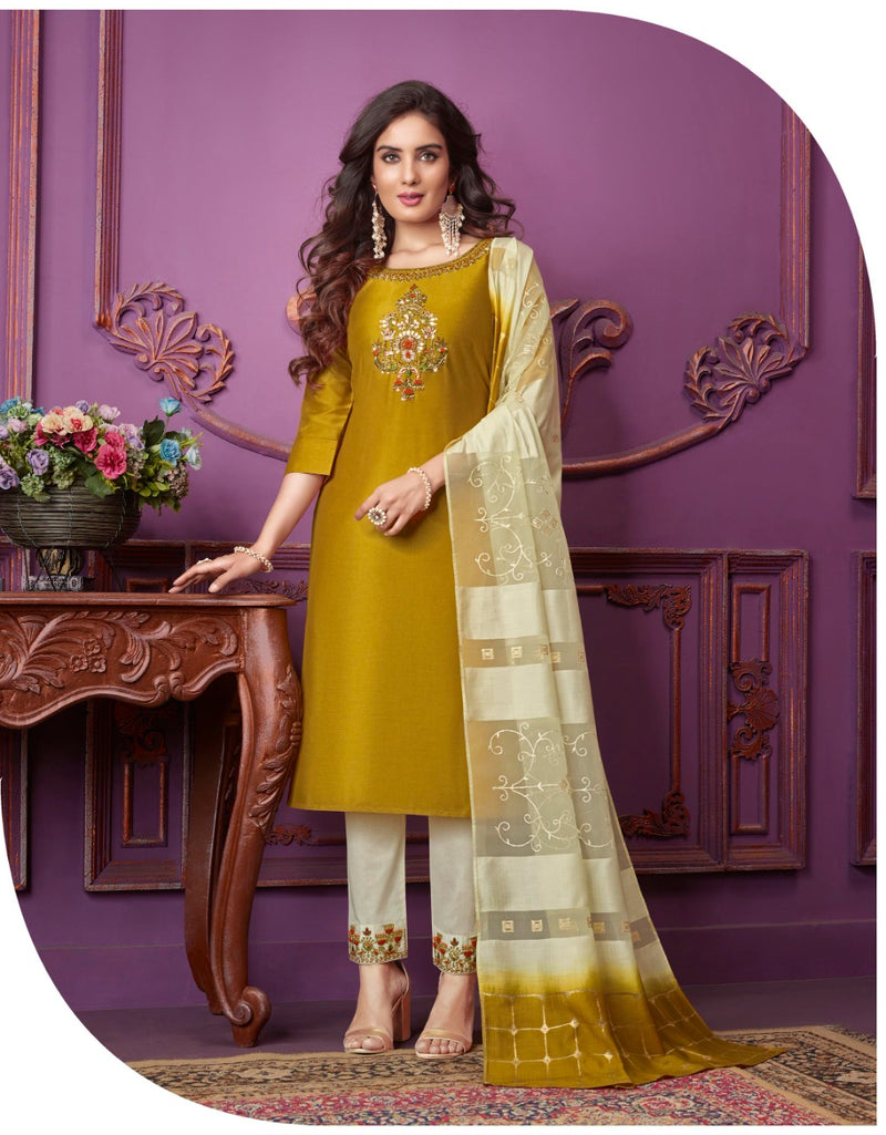 Lily And Lali Bemberg Silk Stylish Designer Magnum Top With Bottom And Dupatta