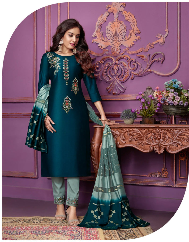 Lily And Lali Bemberg Silk Stylish Designer Magnum Top With Bottom And Dupatta