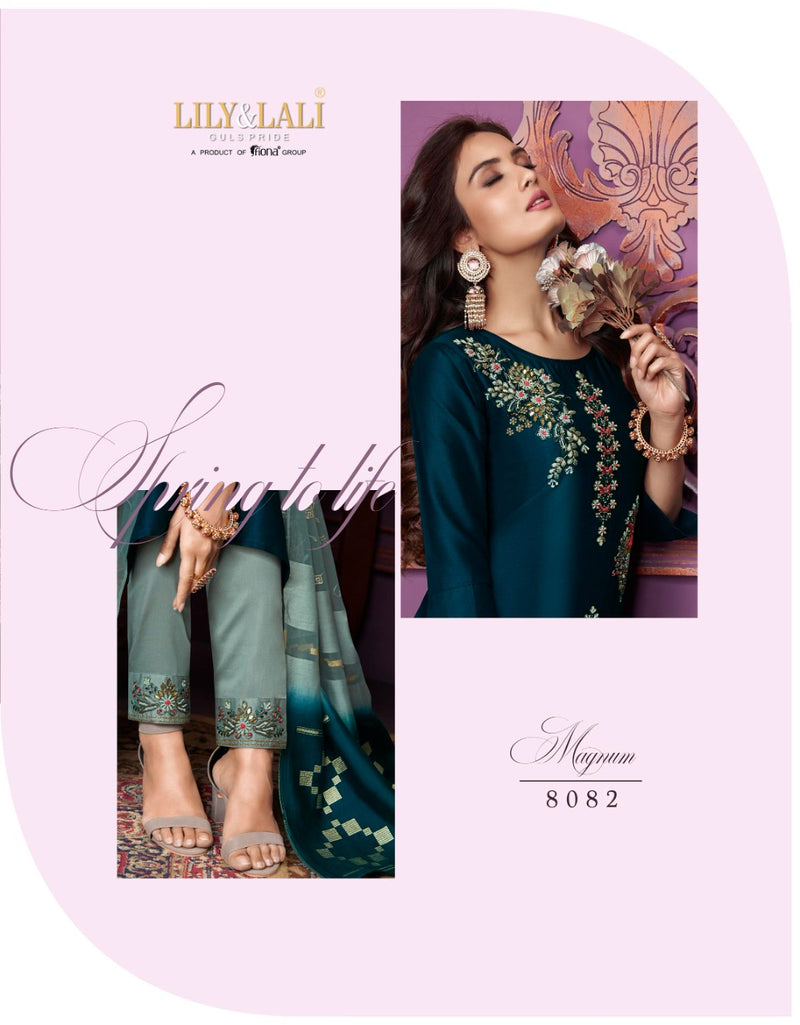 Lily And Lali Bemberg Silk Stylish Designer Magnum Top With Bottom And Dupatta