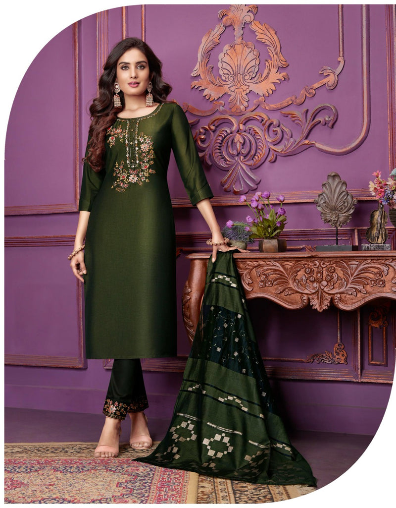 Lily And Lali Bemberg Silk Stylish Designer Magnum Top With Bottom And Dupatta