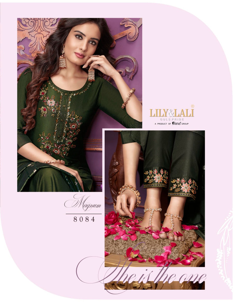 Lily And Lali Bemberg Silk Stylish Designer Magnum Top With Bottom And Dupatta