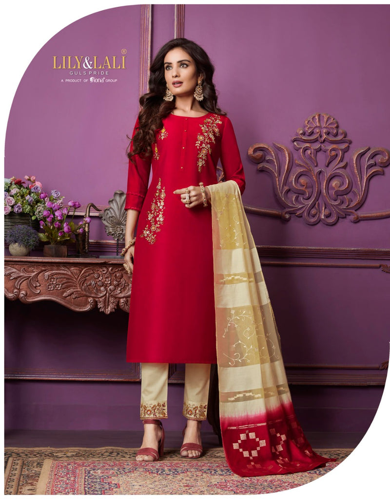 Lily And Lali Bemberg Silk Stylish Designer Magnum Top With Bottom And Dupatta
