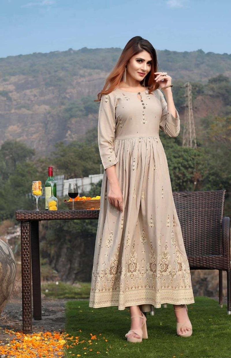 Majisha Naraya Vol 1 Rayon With Foil Print With Hand Work Stylish Designer Wear Kurti
