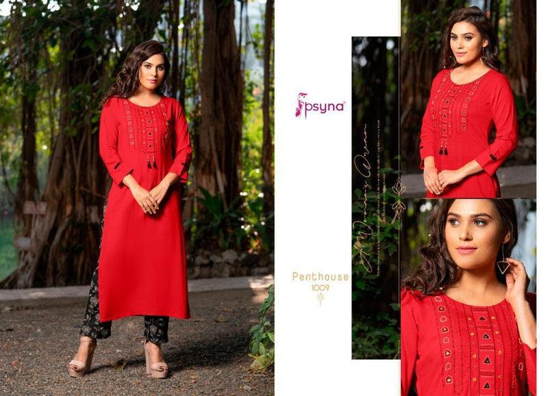 Psyna Pent House Rayon Stylish Designer Hand Work Modern Beautiful Look Kurti