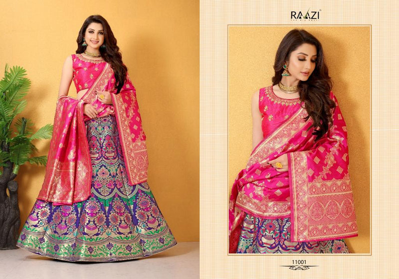 Rama Fashions Raazi Dno 11001 Banarasi Meenakari Jaquard Designer Lehenga