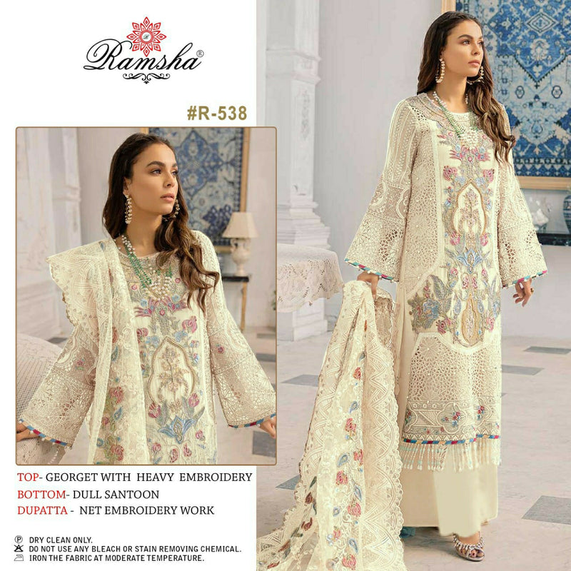 Ramsha Suit Dno R 538 Georgette With Heavy Embroidery Work Astonishing Look Salwar Kameez