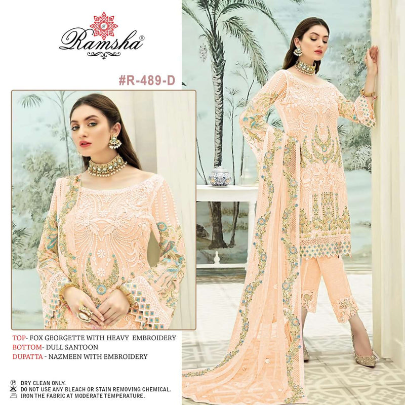 Ramsha Dno 489 D Georgette With Heavy Embroidered Stylish Designer Pakistani Style Salwar Suit
