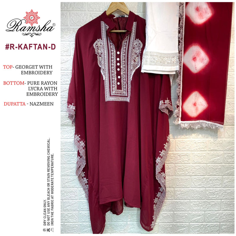 Ramsha Suit R Kaftan D Fox Georgette With Embroidery Work Stylish Designer Pakistani Salwar Kameez