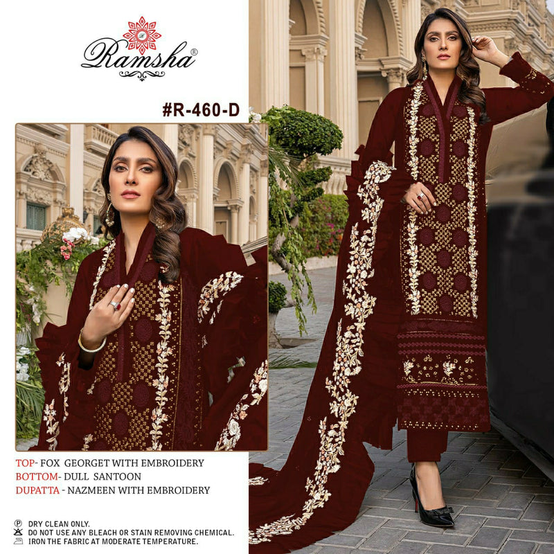 Ramsha Dno R 460 D Georgette With Heavy Embroidery Work Stylish Designer Pakistani Salwar Kameez