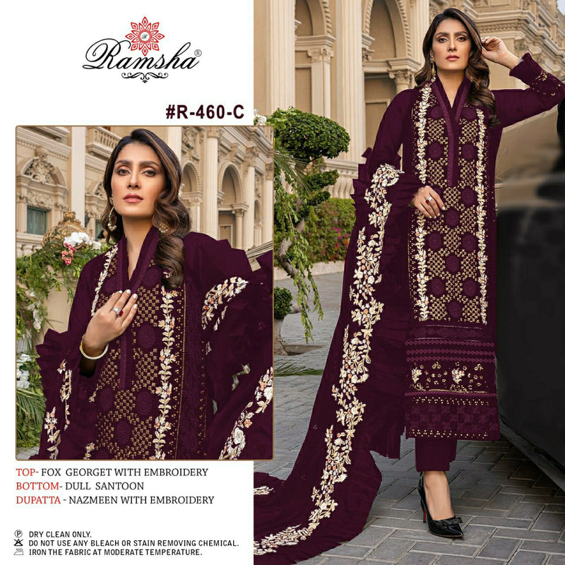Ramsha Dno R 460 C Georgette With Heavy Embroidery Work Stylish Designer Pakistani Salwar Kameez