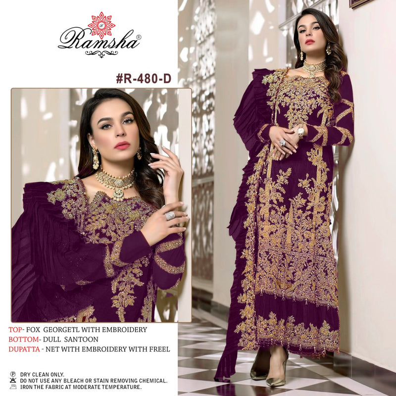 Ramsha Dno 480 D Georgette With Embroidered Work Stylish Designer Wedding Wear Salwar Suit