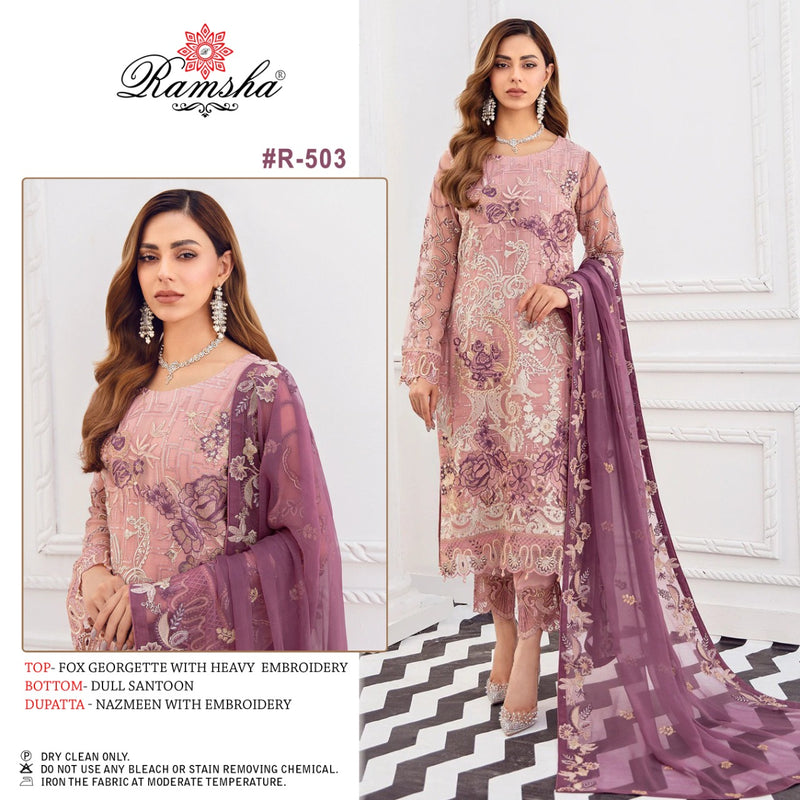 Ramsha Suit Dno S 503 Georgette With Emroidery Work Stylish Designer Party Wear Salwar Suit
