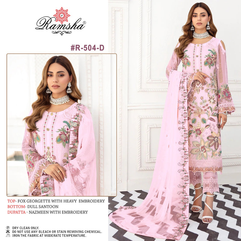 Ramsha Dno R 504 D Georgette With Heavy Embroidery Stylish Designer Pakistani Salwar Kameez