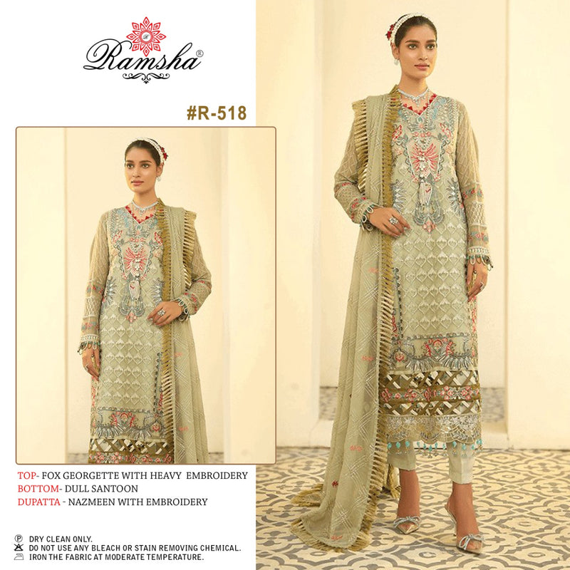 Ramsha Suit Dno 518 Fox Georgette With Elegant Embroidery Work Stylish Designer Pakistani Salwar Kameez