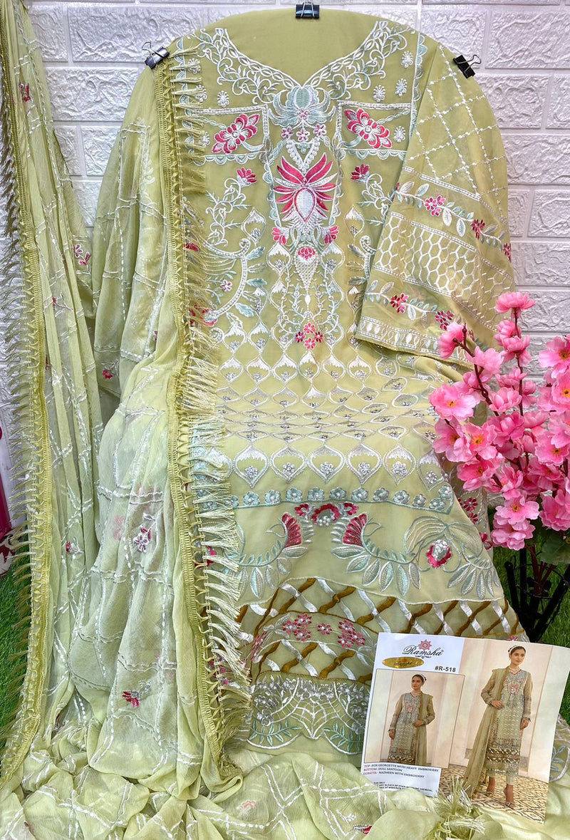 Ramsha Suit Dno 518 Fox Georgette With Elegant Embroidery Work Stylish Designer Pakistani Salwar Kameez