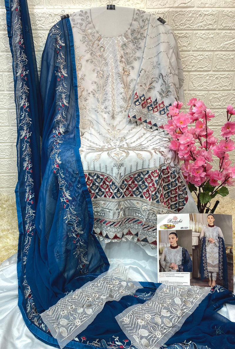 Ramsha Dno R 531 Georgette With Heavy Embroidery Work Elegant Look Stylish Designer Salwar Kameez