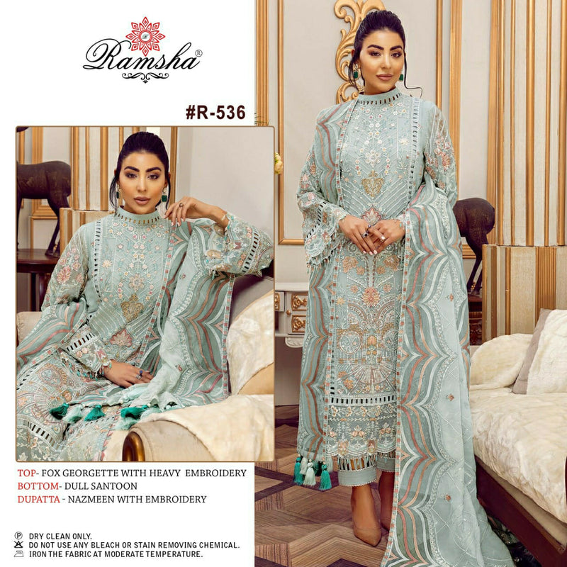 Ramsha Suit Dno R 536 Georgette With Heavy Embroidery Work Astonishing Look Salwar Kameez