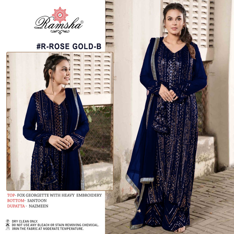 Ramsha Rose Gold B Georgette Heavy Embroidred Work Salwar Kameez