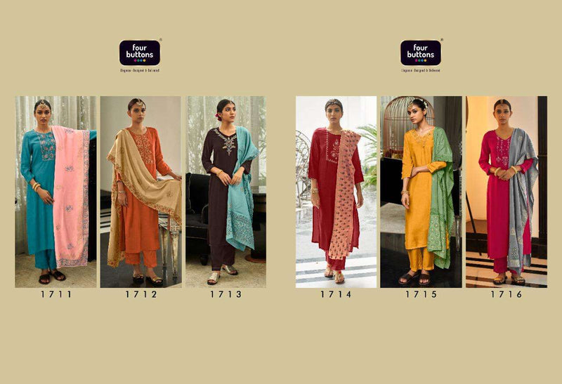 Riwayat By Four Buttons Viscose Silk Designer Party Wear Kurtis With Bottom & Dupatta