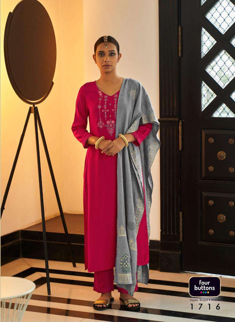 Riwayat By Four Buttons Viscose Silk Designer Party Wear Kurtis With Bottom & Dupatta