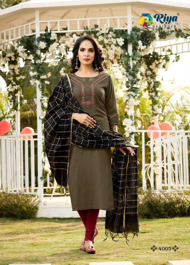 Riya Designer Launch Inayat Vol 4 Reyon With Embrodairy Work  Kurti With Banarasi Duptta