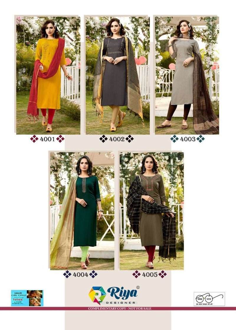 Riya Designer Launch Inayat Vol 4 Reyon With Embrodairy Work  Kurti With Banarasi Duptta