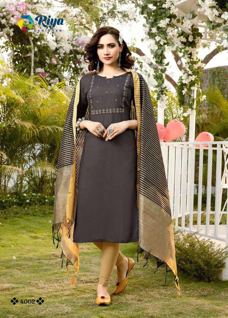Riya Designer Launch Inayat Vol 4 Reyon With Embrodairy Work  Kurti With Banarasi Duptta