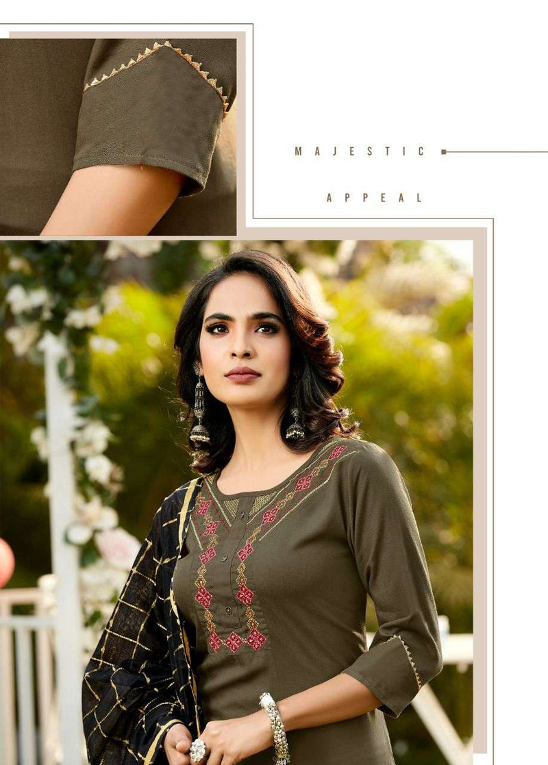 Riya Designer Launch Inayat Vol 4 Reyon With Embrodairy Work  Kurti With Banarasi Duptta